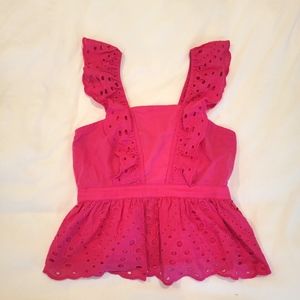 EUC Banana Republic Fuschia Petite Textured Eyelet Peplum Top
